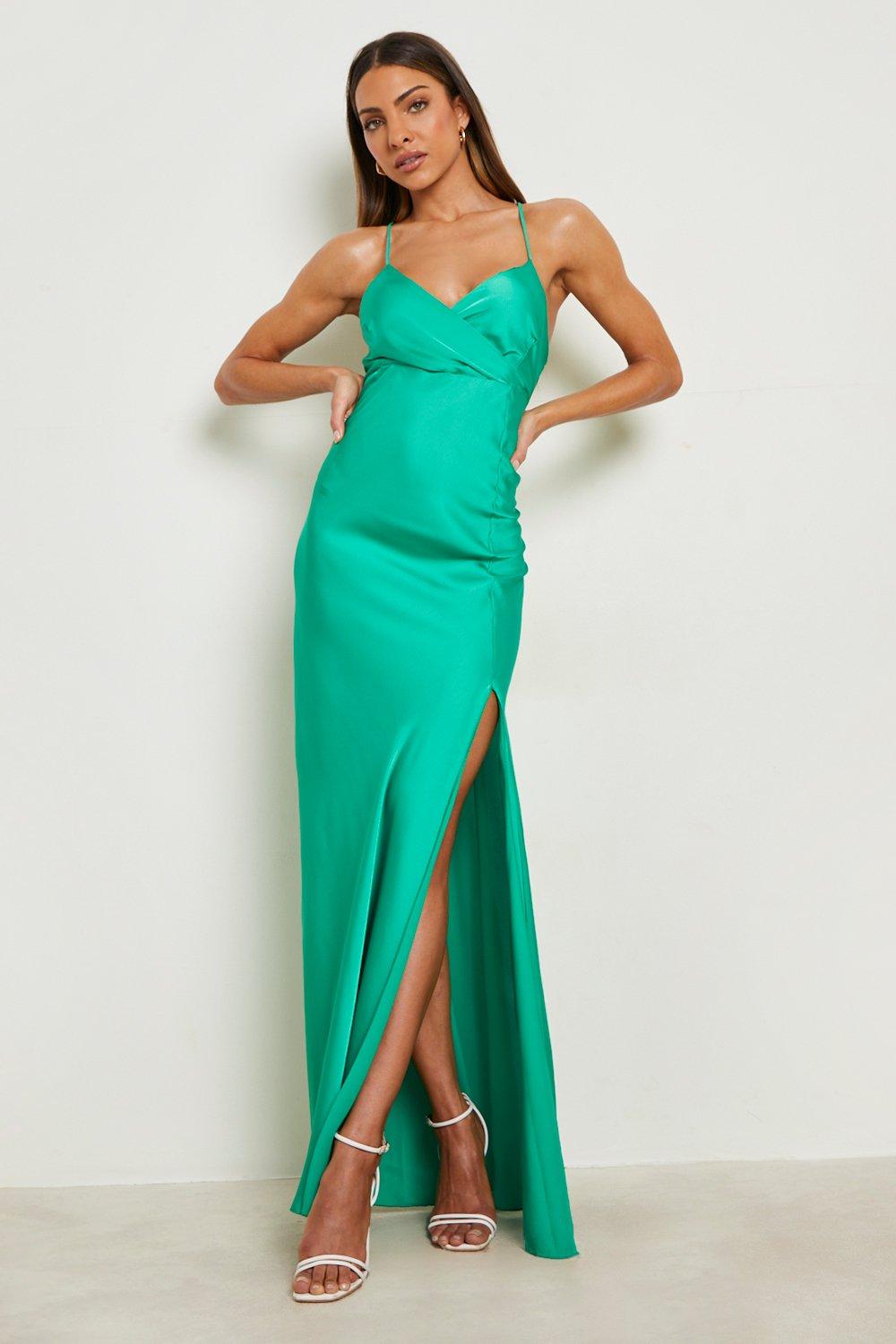 Green satin dress store uk